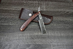 Hand Crafted Razor Knife Twist Damascus Walnut Wood Outdoor Razor Sharp