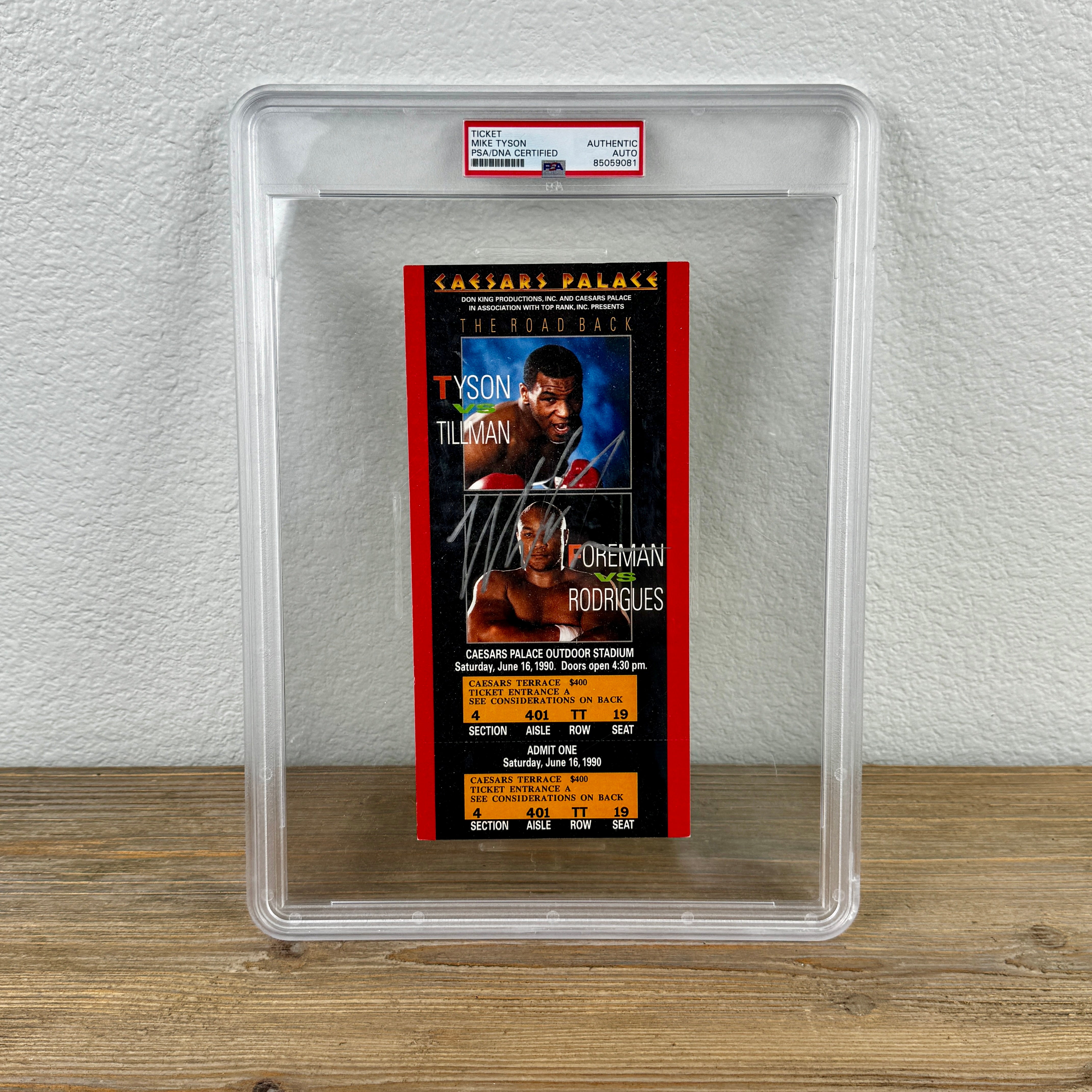 Mike Tyson signed fight card PSA Encapsulated Authentic Auto