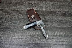 Hand Crafted Rain Drop Damascus Folding Knife Bull Horn Liner Lock