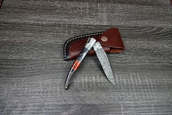 Custom Rain Drop Damascus Folding Knife Hard Wood Hiking