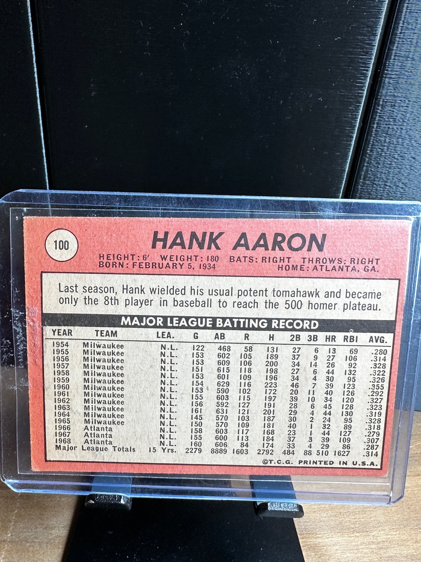 1969 TOPPS BASEBALL CARD #100 HANK AARON