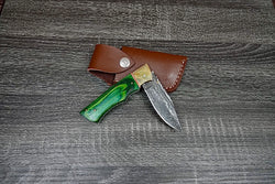 Custom Rain Drop Damascus Folding Knife Hard Wood Liner Lock